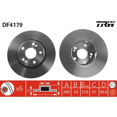 Bilde av TRW DF4179 Bremseskiver 280 24 5 108 ventilert spraylakkert RENAULT: LAGUNA 2 Grandtour