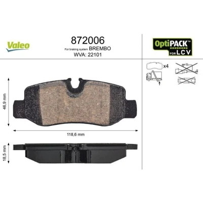Bilde av VALEO 872006 Bremseklosser bakaksel ekskl. slitasjevarselkontakt uten sikringsskruesett, for vanskelige bruksforhold MERCEDES BENZ: Vito Tourer