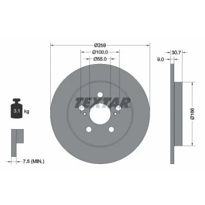 Bilde av TEXTAR PRO 92224003 Bremseskiver 259 9 05/07 100 fullt ut belagt uten hjulfestebolt, hjulnav TOYOTA: Prius III Hatchback, Corolla X Sedan