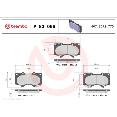 Bilde av BREMBO P 83 066 Bremseklosser med akustisk slitasjevarsel uten tilbehør TOYOTA: HILUX 3 Pick up, Land Cruiser Prado 120, 6 up