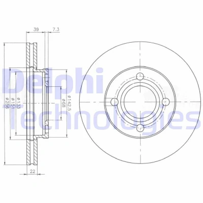 Bilde av DELPHI BG2272 Bremseskiver 257 22 4 ventilert oljet ubehandlet uten hjullager, ABS sensorring AUDI: 80 B4 Sedan, 100 C3 90 B3