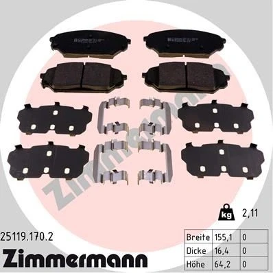 Bilde av ZIMMERMANN 25119.170.2 Bremseklosser med akustisk slitasjevarsel Bildet viser leveranseinnholdet, glideplate HYUNDAI: ix55