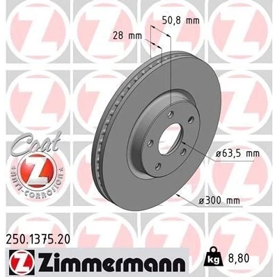 Bilde av ZIMMERMANN COAT Z 250.1375.20 Bremseskiver 300 28 5/5 5 108 innvendig ventilert belagt FORD: Mondeo Kombi,