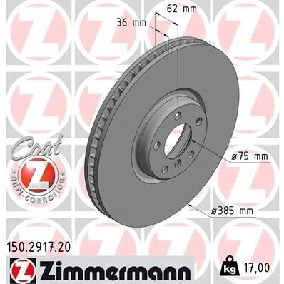 Bilde av ZIMMERMANN COAT Z 150.2917.20 Bremseskiver 385 36 6/5 5 120 innvendig ventilert belagt høy karbon BMW: X5, X6