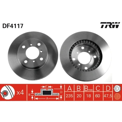 Bilde av TRW DF4117 Bremseskiver 235 20 4 100 ventilert spraylakkert SUZUKI: Baleno I Stasjonsvogn