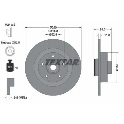 Bilde av TEXTAR 92316503 Bremseskiver 290 11 05/05 114,3 fullt ut belagt med ABS senorring, hjullager, hjulnav RENAULT: Talisman Grandtour