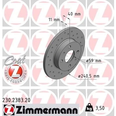 Bilde av ZIMMERMANN COAT Z 230.2383.20 Bremseskiver 240 11 6/4 4 98 fullt ut, hullet belagt ABARTH: 500C / 595C 695C Cabrio