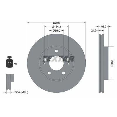 Bilde av TEXTAR 92110700 Bremseskiver 276 24 05/07 114,3 innvendig ventilert uten hjulfestebolt, hjulnav MITSUBISHI: Sigma Sedan, Space Wagon III