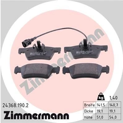 Bilde av ZIMMERMANN 24368.190.2 Bremseklosser inkl. slitasjevarselkontakt Bildet viser leveranseinnholdet VOLKSWAGEN: Transporter 5, Multivan 5 (7HM