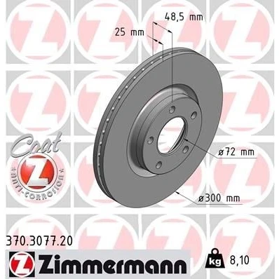 Bilde av ZIMMERMANN COAT Z 370.3077.20 Bremseskiver 300 25 5/5 5 114 innvendig ventilert belagt MAZDA: 5, 3 Hatchback, Sedan