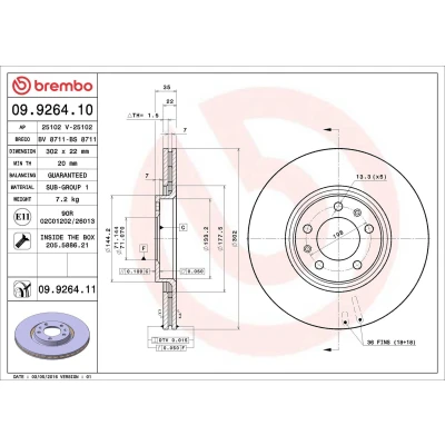 Bilde av BREMBO COATED DISC LINE 09.9264.11 Bremseskiver 302 22 5 innvendig ventilert belagt med skruer CITROËN: C6 Sedan