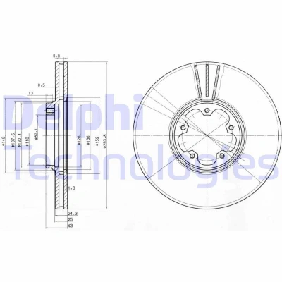 Bilde av DELPHI BG3504 Bremseskiver 294 24 5 ventilert oljet ubehandlet uten hjullager, ABS sensorring FORD: Transit Mk5 Flatvogn lastebil/Chassis
