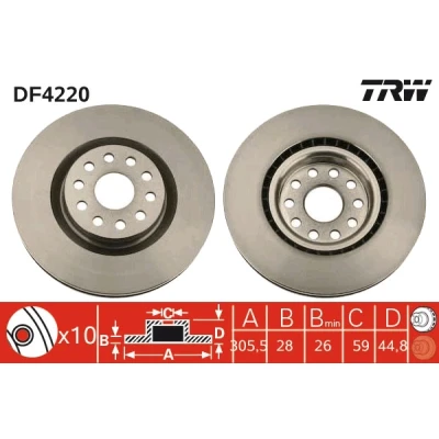 Bilde av TRW DF4220 Bremseskiver 305,5 28 10 108 ventilert spraylakkert