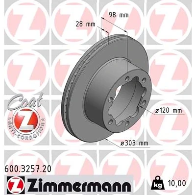 Bilde av ZIMMERMANN 600.3257.20 Bremseskiver 303 28 6/6 6 145 innvendig ventilert belagt høy karbon VOLKSWAGEN: Crafter Van