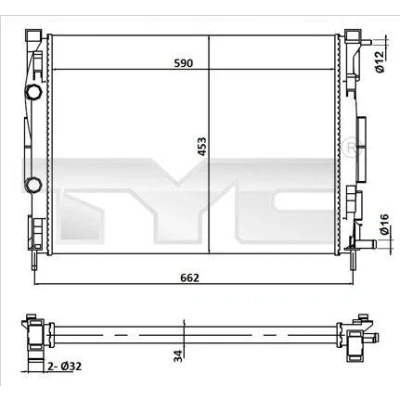 Bilde av TYC 728 0054 Radiator 590 453 34 Kjøleribber satt sammen mekanisk RENAULT: SCENIC 2