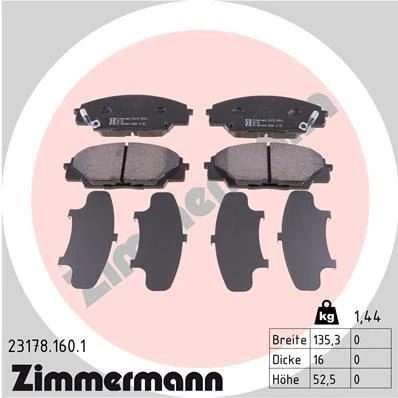 Bilde av ZIMMERMANN 23178.160.1 Bremseklosser med akustisk slitasjevarsel Bildet viser leveranseinnholdet HONDA: CIVIC 8 Hatchback, 7 S2000