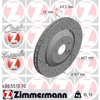 Bilde av ZIMMERMANN FORMULA Z COAT 400.5513.70 Bremseskiver 361 32 6/5 5 112 ventilert, slisset / perforert, todelt bremseskive belagt MERCEDES BENZ: SLK
