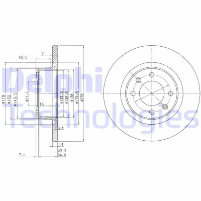 Bilde av DELPHI BG3621 Bremseskiver 276 14 4 fullt ut oljet ubehandlet uten hjullager, ABS sensorring CITROËN: C5 II Hatchback, Stasjonsvogn