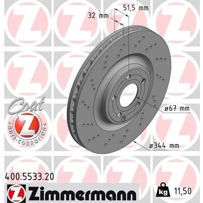 Bilde av ZIMMERMANN Bremseskive MERCEDES BENZ: CLS Shooting Brake, Coupé 32mm 6/5 5 hull 112mm innvendig ventilert, hullet belagt høy karbon 400.5533.20