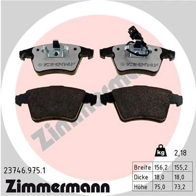 Bilde av ZIMMERMANN 23746.975.1 Bremseklosser inkl. slitasjevarselkontakt Bildet viser leveranseinnholdet VOLKSWAGEN: Transporter 5, Multivan 5 (7HM