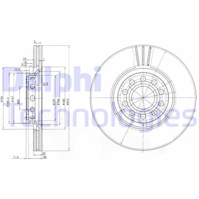 Bilde av DELPHI BG3657 Bremseskiver 312 25 5 ventilert oljet ubehandlet uten hjullager, ABS sensorring AUDI: A4 B8 Avant, B7 A6 C5 Avant