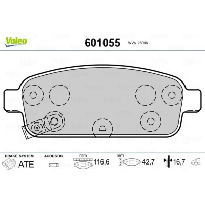 Bilde av VALEO 601055 Bremseklosser bakaksel inkl. slitasjevarselkontakt med antihyle blikk OPEL: Astra J Sports Tourer, Mokka / X, Zafira C Tourer