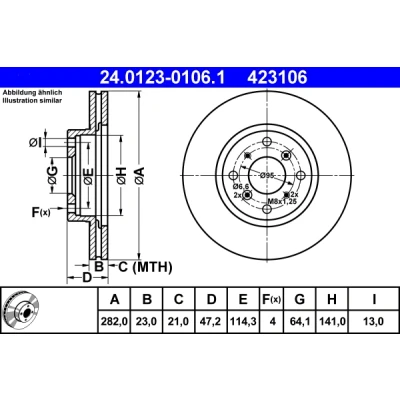 Bilde av ATE 24.0123 0106.1 Bremseskiver 282,0 23,0 4 114,3 ventilert