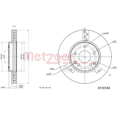 Bilde av METZGER 6110140 Bremseskiver framaksel 299,8 28 5 112 innvendig ventilert spraylakkert, Krysssliping med skruer MERCEDES BENZ: E Klasse Sedan