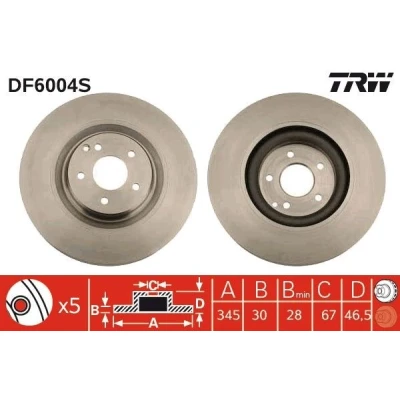 Bilde av TRW DF6004S Bremseskiver 345 30 5 112 ventilert MERCEDES BENZ: C Klasse Sedan, T modell, CLK Coupé