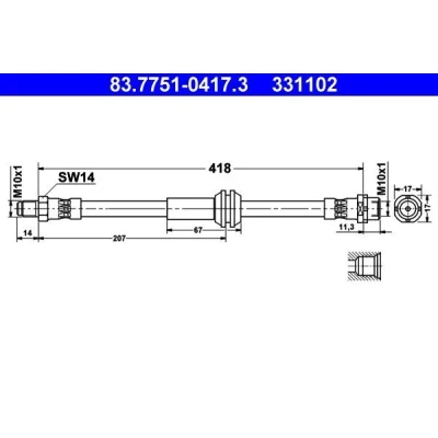 Bilde av ATE 83.7751 0417.3 Bremseslange 418 M10x1 MINI: Hatchback, Clubman