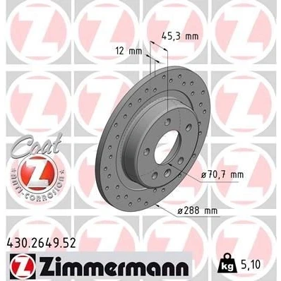 Bilde av ZIMMERMANN 430.2649.52 Bremseskiver 288 12 6/5 5 115 fullt ut, hullet belagt OPEL: Insignia B Sports Tourer, Country Tourer