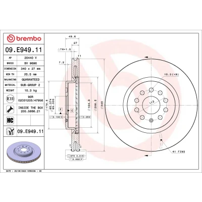 Bilde av BREMBO Bremseskive AUDI: Q4 SUV 340mm 27mm 9 innvendig ventilert belagt høy karbon 09.E949.11 1EA615301A Bremseskiver, Skivebremser