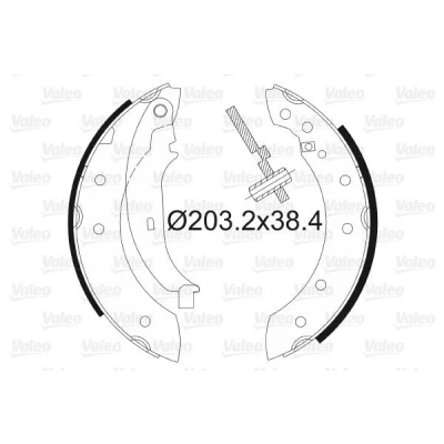 Bilde av VALEO 562581 Bremsesko bakaksel 203 38 uten hjulsylinder brems PEUGEOT: 206 SW, Hatchback, RENAULT: CLIO 2