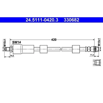 Bilde av ATE 24.5111 0420.3 Bremseslange 420 M10x1 PEUGEOT: 307 CC, Stasjonsvogn, SW