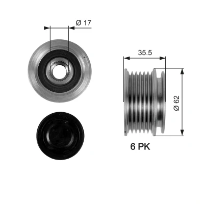 Bilde av GATES OAP7044 Frihjul Dynamo 35,5 FleetRunner Micro V Stretch Fit AUDI: A4 B7 Avant, B6 A3 Sportback, VOLKSWAGEN: Passat Variant
