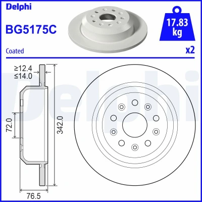 Bilde av DELPHI Bremseskive 342mm 14mm 5 fullt ut BG5175C Bremseskiver, Skivebremser