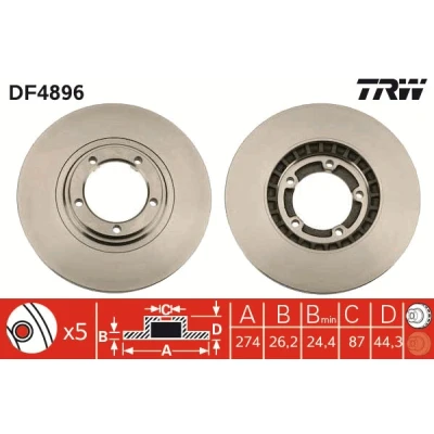 Bilde av TRW DF4896 Bremseskiver 274 26 5 108 ventilert spraylakkert høy karbon HYUNDAI: H 1 Cargo, Travel, / Starex MPV