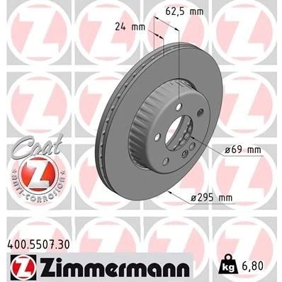 Bilde av ZIMMERMANN FORMULA S COAT Z 400.5507.30 Bremseskiver 295 24 6/5 5 112 innvendig ventilert, todelt bremseskive belagt høy karbon
