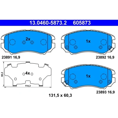 Bilde av ATE 13.0460 5873.2 Bremseklosser med akustisk slitasjevarsel antihyle blikk KIA: SOUL 2, Sportage II, HYUNDAI: Tucson, Coupe II
