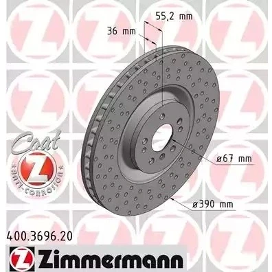 Bilde av ZIMMERMANN COAT Z 400.3696.20 Bremseskiver 390 36 8/5 5 112 innvendig ventilert, nedsenket belagt høy karbon MERCEDES BENZ: ML Klasse, R Klasse