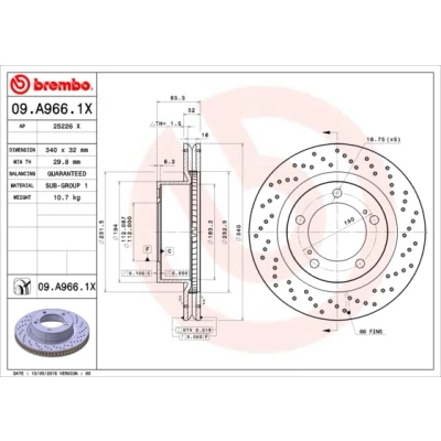 Bilde av BREMBO XTRA LINE 09.A966.1X Bremseskiver 340 32 5 perforert / ventilert belagt TOYOTA: Land Cruiser 200