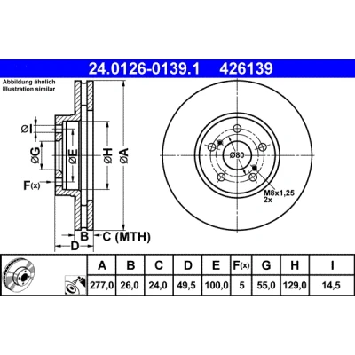 Bilde av ATE 24.0126 0139.1 Bremseskiver 277,0 26,0 5 100,0 ventilert belagt TOYOTA: Avensis II Station Wagon, Sedan, Hatchback