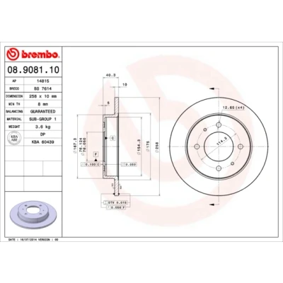 Bilde av BREMBO 08.9081.10 Bremseskiver 258 10 4 fullt ut HYUNDAI: Matrix