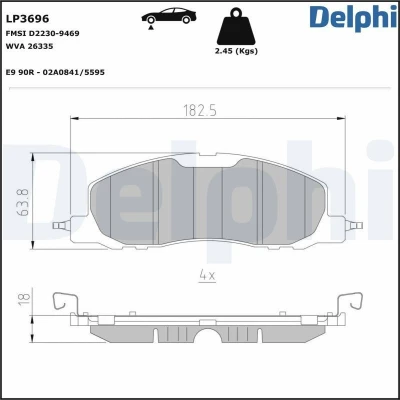 Bilde av DELPHI LP3696 Bremseklosser ikke klargjort for slitasjeindikator med antihyle blikk uten tilbehør FORD USA: Explorer Mk6