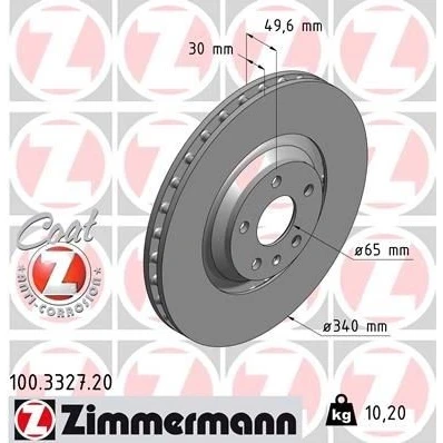 Bilde av ZIMMERMANN COAT Z 100.3327.20 Bremseskiver 340 30 6/5 5 112 utvendig ventilert belagt høy karbon AUDI: TT Coupé, Roadster
