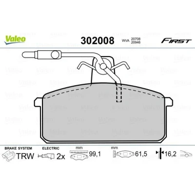 Bilde av VALEO 302008 Bremseklosser FIRST framaksel inkl. slitasjevarselkontakt uten antiskrike blikk SUZUKI: Samurai SUV Cabrio, Vitara I SUV, LANCIA: DELTA 1