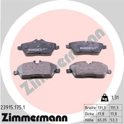 Bilde av ZIMMERMANN 23915.175.1 Bremseklosser klargjort for slitasjeindikator med skruer Bildet viser leveranseinnholdet BMW: 1 Hatchback, 2 Active Tourer