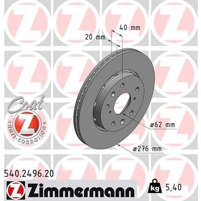 Bilde av ZIMMERMANN COAT Z 540.2496.20 Bremseskiver 276 20 9/5 5 114 utvendig ventilert belagt SUZUKI: SWIFT 3