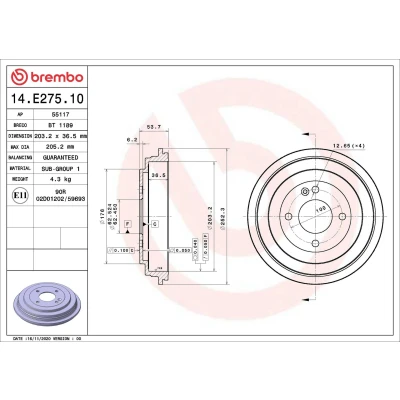 Bilde av BREMBO 14.E275.10 Bremsetrommel 203,2