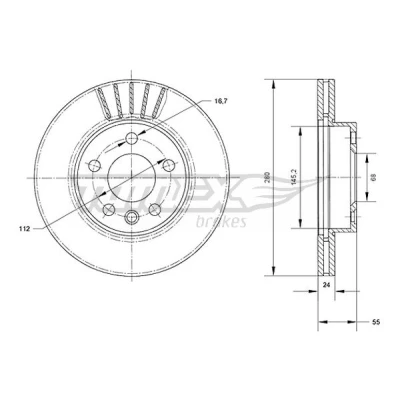 Bilde av TOMEX brakes TX 70 78 Bremseskiver framaksel 280 24 5 112 ventilert spraylakkert VOLKSWAGEN: Transporter 4 Bus,